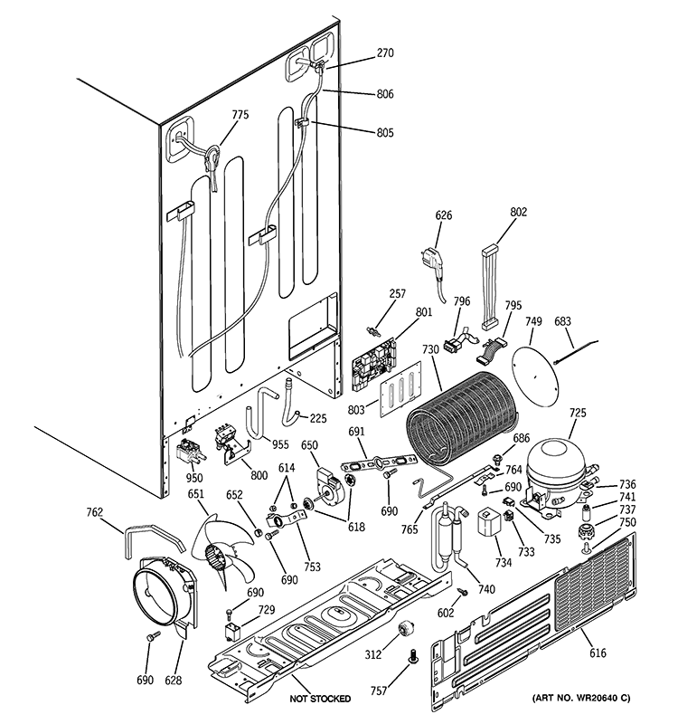 SEALED SYSTEM & MOTHER BOARD Diagram and Parts List for PCK23VHXAFCC  General Electric Refrigerator