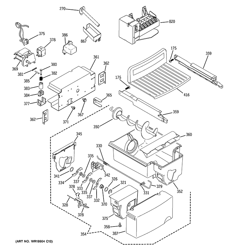 ICE MAKER & DISPENSER Diagram and Parts List for PCK23VHXAFCC  General Electric Refrigerator
