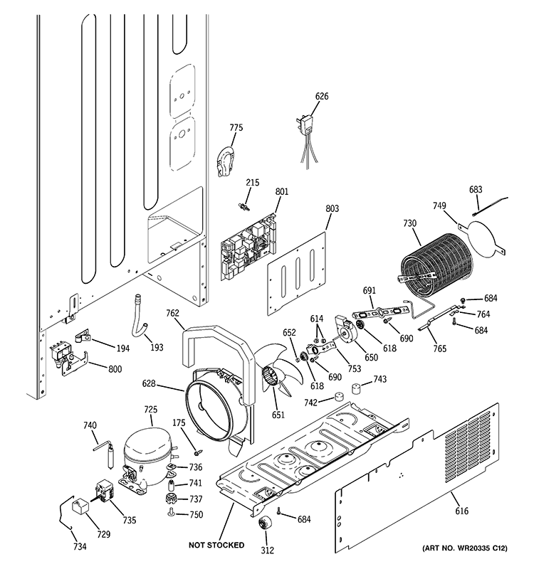MACHINE COMPARTMENT Diagram and Parts List for PFSS0MFZE SS  General Electric Refrigerator