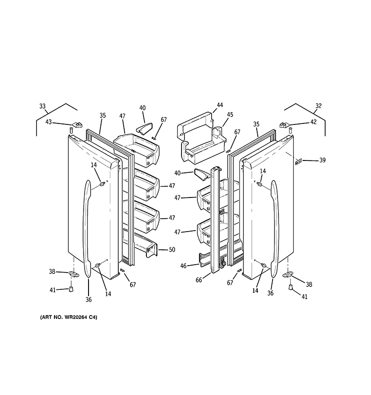 FRESH FOOD DOORS Diagram and Parts List for PGCS1NFZBSS  General Electric Refrigerator