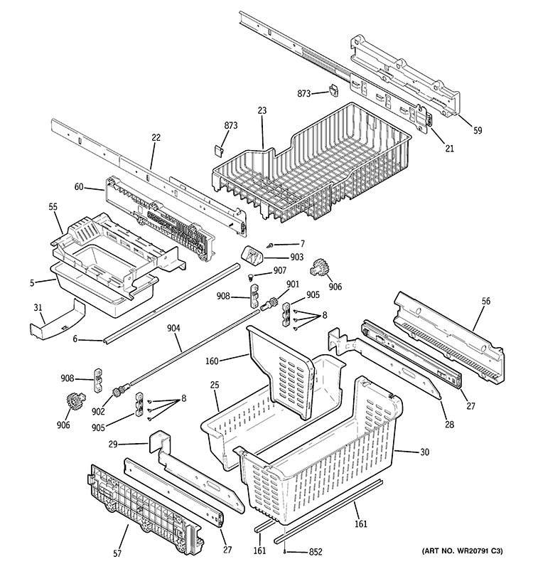 FREEZER SHELVES Diagram and Parts List for PGCS1NFZBSS  General Electric Refrigerator