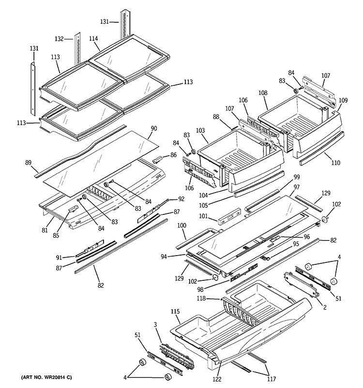 FRESH FOOD SHELVES Diagram and Parts List for PGCS1NFZBSS  General Electric Refrigerator