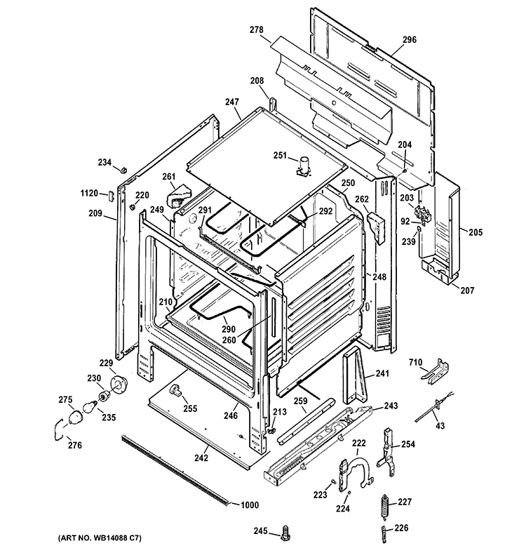 BODY PARTS Diagram and Parts List for JBS27DM1WW  General Electric Range