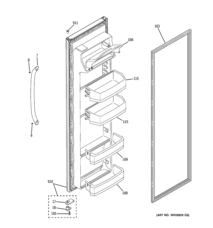 FRESH FOOD DOOR Diagram and Parts List for GSE22KEBCFBB  General Electric Refrigerator
