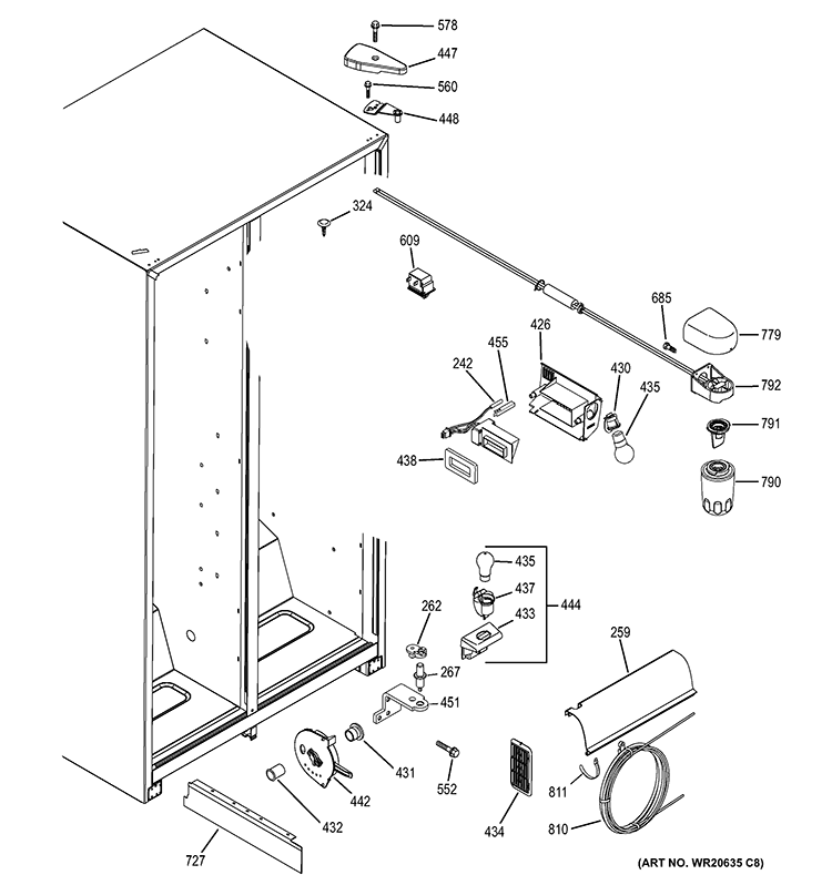 FRESH FOOD SECTION Diagram and Parts List for GSE22KEBCFBB  General Electric Refrigerator
