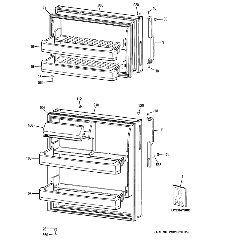 DOORS Diagram and Parts List for GTH17JBD4RWW  General Electric Refrigerator