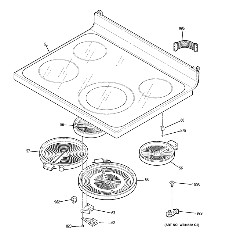 COOKTOP Diagram and Parts List for JB670DP3BB  General Electric Range