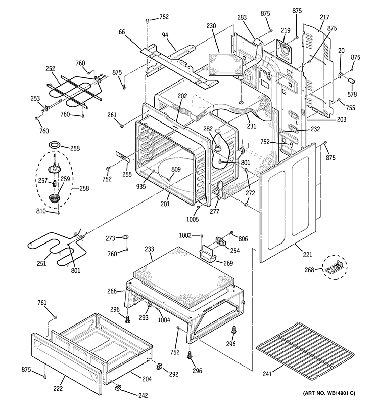 BODY PARTS Diagram and Parts List for JB670DP3BB  General Electric Range