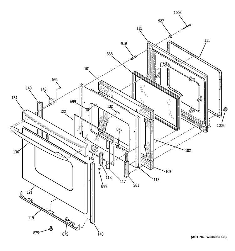 DOOR Diagram and Parts List for JB670SP5SS  General Electric Range