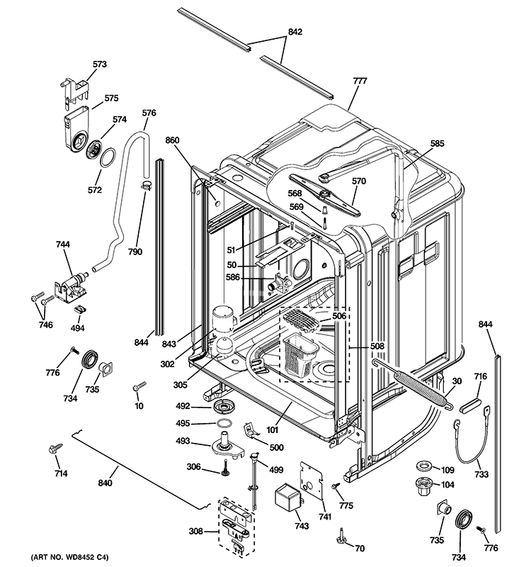 BODY PARTS Diagram and Parts List for ZBD6900V50II  General Electric Dishwasher