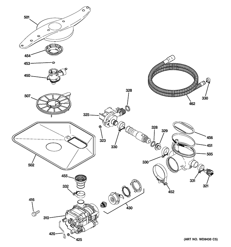 MOTOR-PUMP MECHANISM Diagram and Parts List for ZBD6900V50II  General Electric Dishwasher