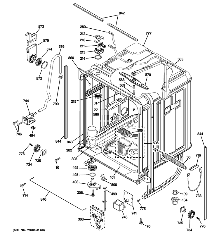 BODY PARTS Diagram and Parts List for ZBD8900V50II  General Electric Dishwasher