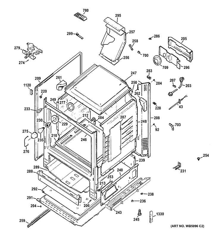 BODY PARTS Diagram and Parts List for PGB900DET2WW  General Electric Range