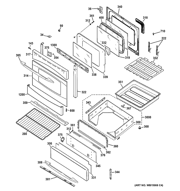 DOOR & DRAWER PARTS Diagram and Parts List for PGB930SET2SS  General Electric Range