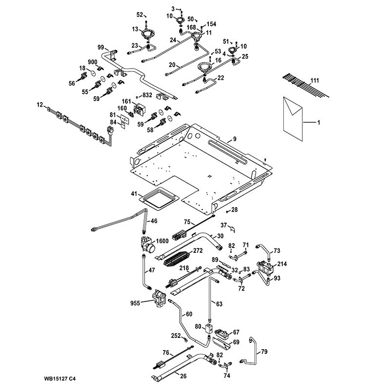 GAS & BURNER PARTS Diagram and Parts List for PGB995DET1BB  General Electric Range