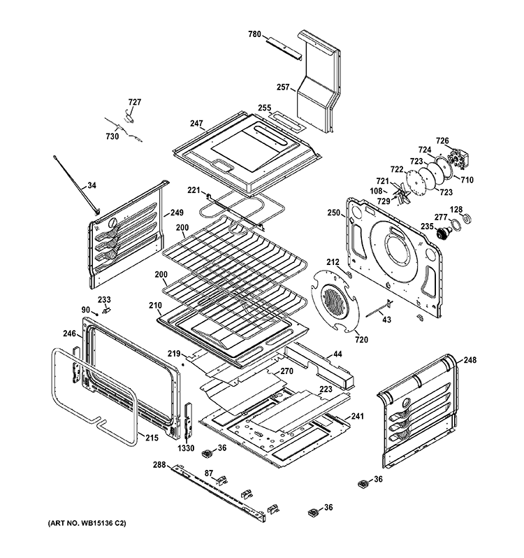 LOWER OVEN Diagram and Parts List for PGB995DET1BB  General Electric Range