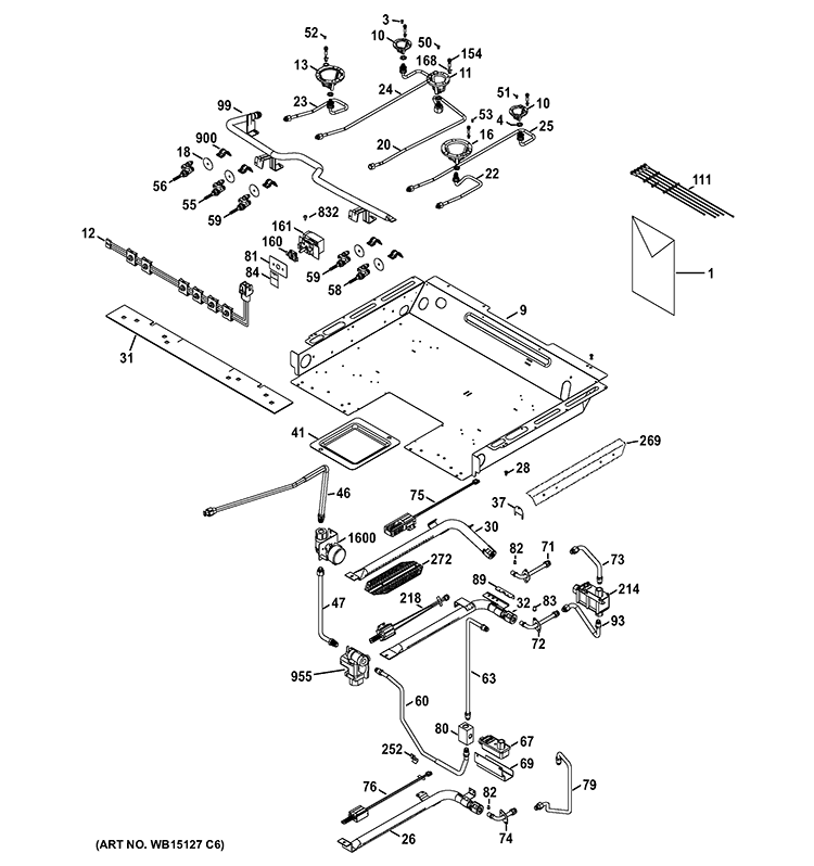 GAS & BURNER PARTS Diagram and Parts List for PGB995DET2BB  General Electric Range