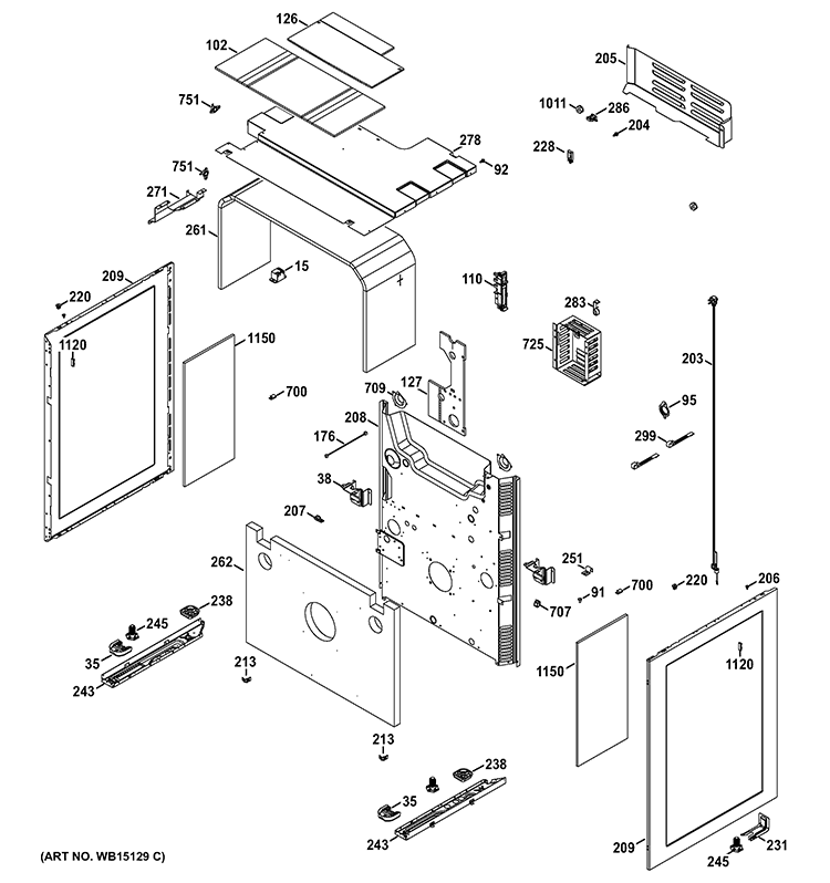 BODY PARTS Diagram and Parts List for PGB995DET2BB  General Electric Range