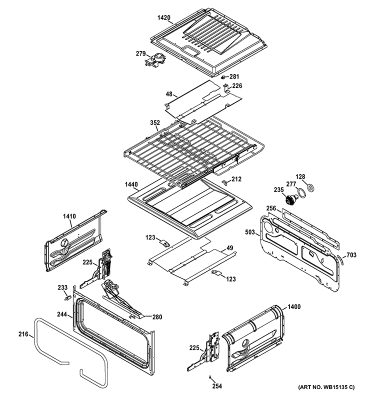 UPPER OVEN Diagram and Parts List for PGB995DET2BB  General Electric Range