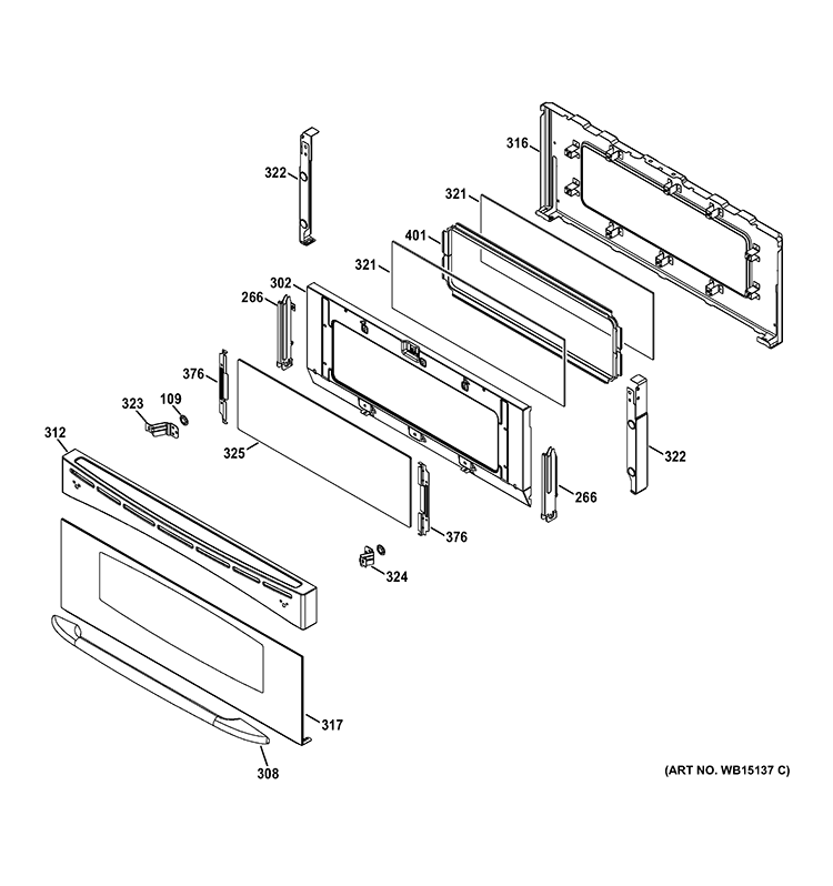 UPPER DOOR Diagram and Parts List for PGB995DET2BB  General Electric Range