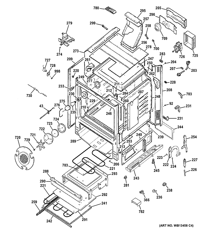 BODY PARTS Diagram and Parts List for JGB918SEK5SS  General Electric Range