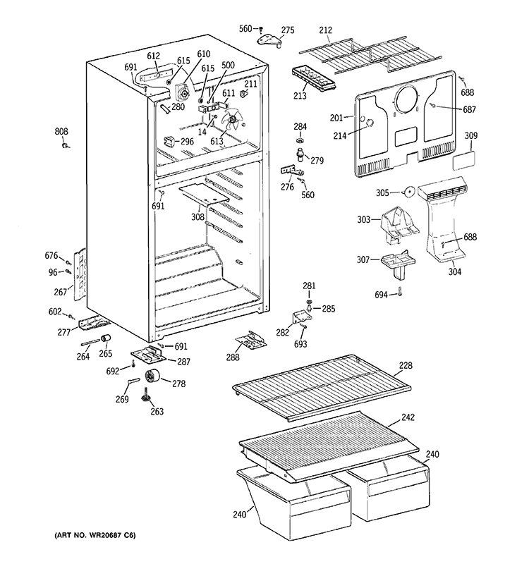 CABINET Diagram and Parts List for GTH18CBD4RBB  General Electric Refrigerator
