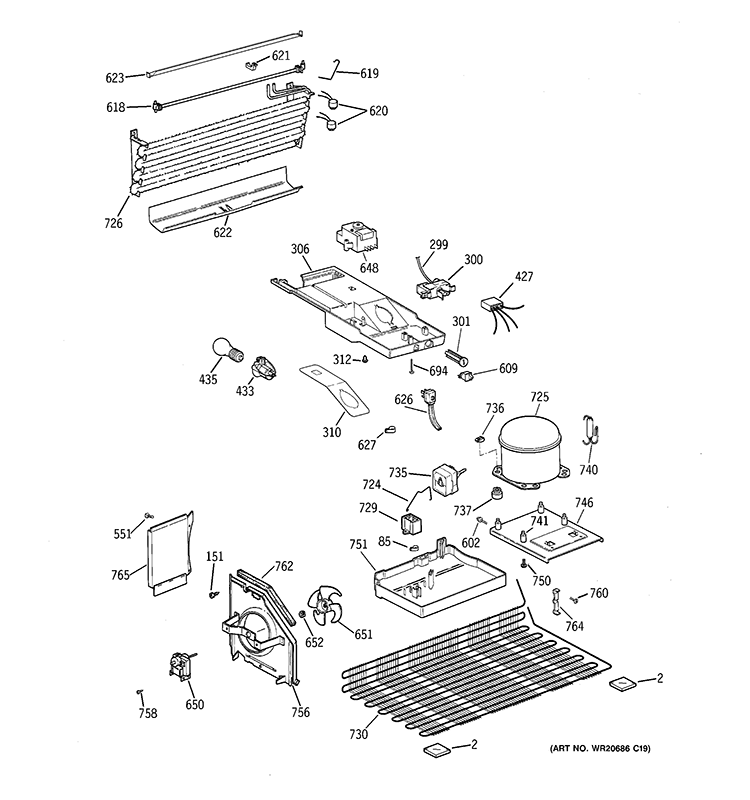 UNIT PARTS Diagram and Parts List for GTH18CBD4RBB  General Electric Refrigerator