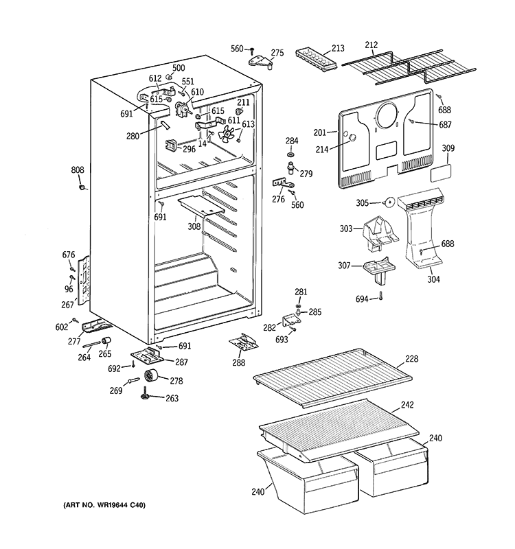 CABINET Diagram and Parts List for GTH18CCD4RWW  General Electric Refrigerator