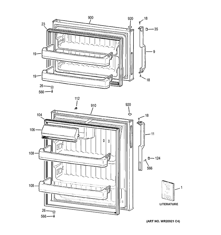 DOORS Diagram and Parts List for GTK17JBD4RBS  General Electric Refrigerator
