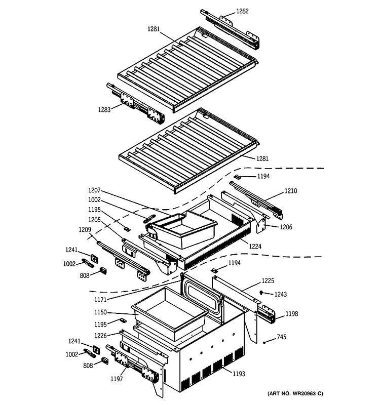 SHELVES Diagram and Parts List for ZIW30GNZAII  General Electric Refrigerator