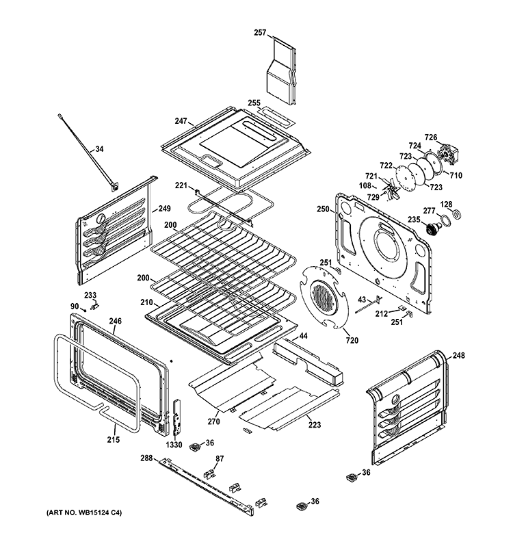 UPPER OVEN Diagram and Parts List for CGS990SET2SS  General Electric Range
