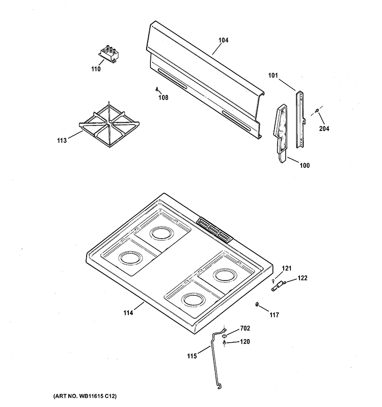 CONTROL PANEL & COOKTOP Diagram and Parts List for JGBS14PCD1WW  General Electric Range