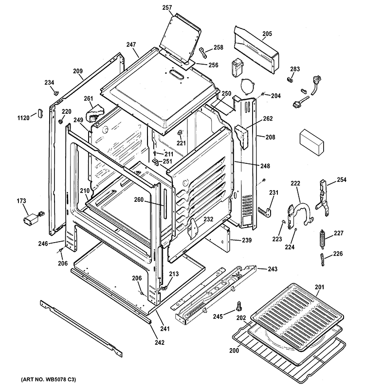BODY PARTS Diagram and Parts List for JGBS14PCD1WW  General Electric Range