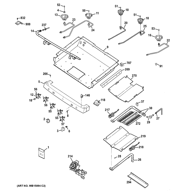 GAS & BURNER PARTS Diagram and Parts List for PGB900SET2SS  General Electric Range