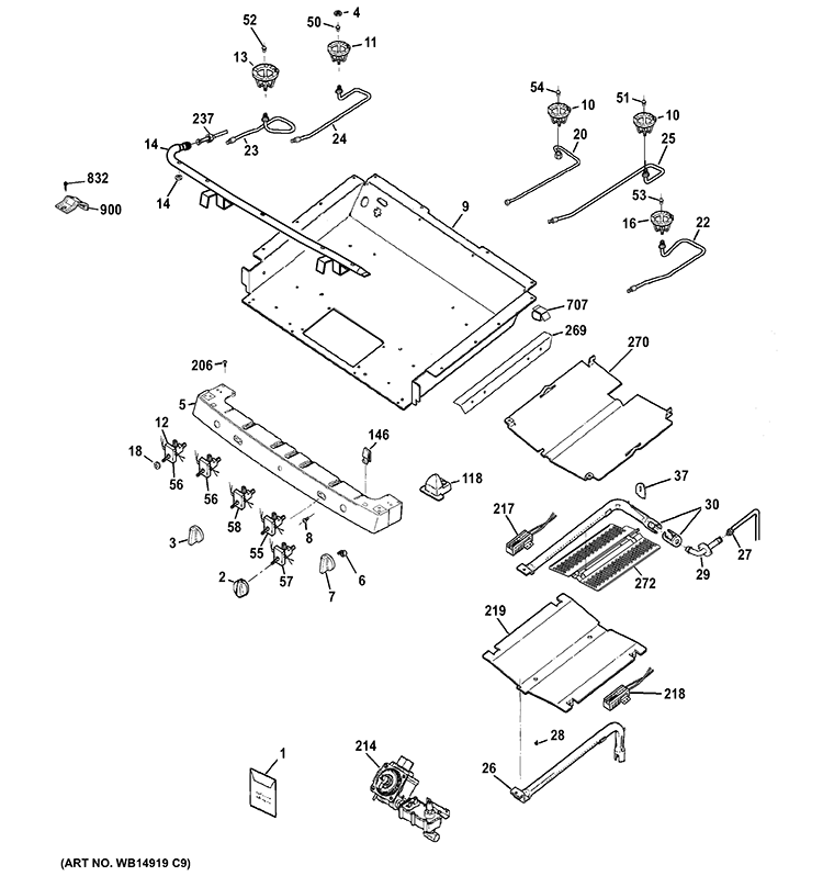 GAS & BURNER PARTS Diagram and Parts List for PGB910SET2SS  General Electric Range