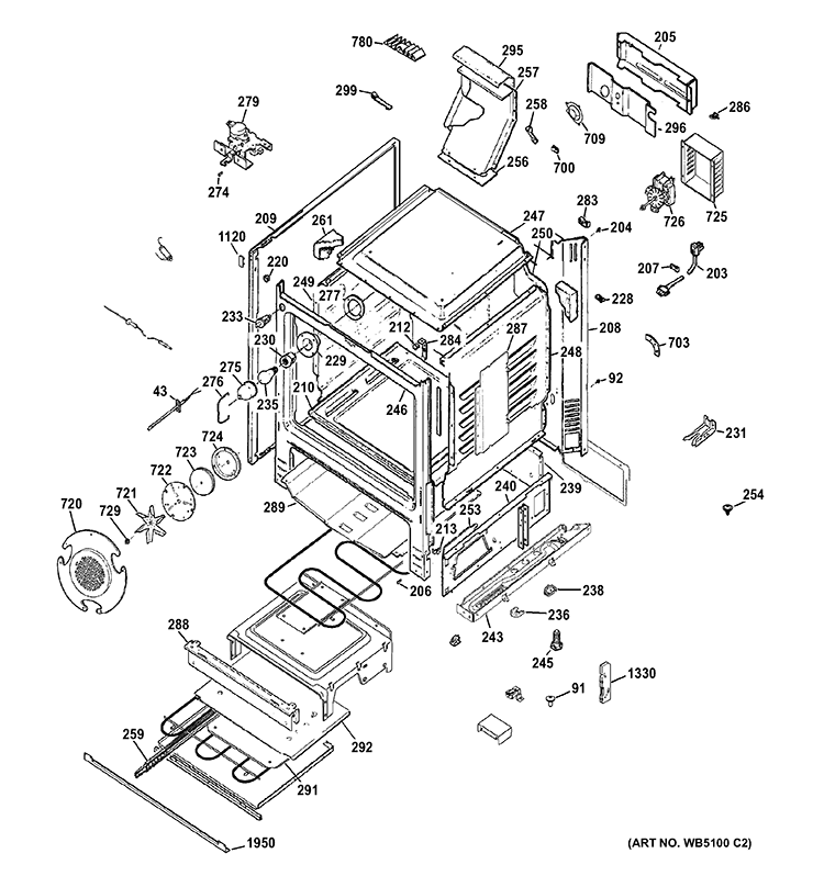 BODY PARTS Diagram and Parts List for PGB910SET2SS  General Electric Range