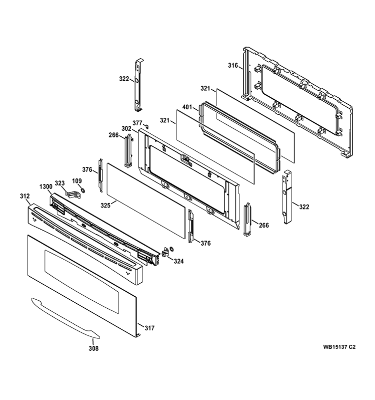 UPPER DOOR Diagram and Parts List for PGB995SET1SS  General Electric Range