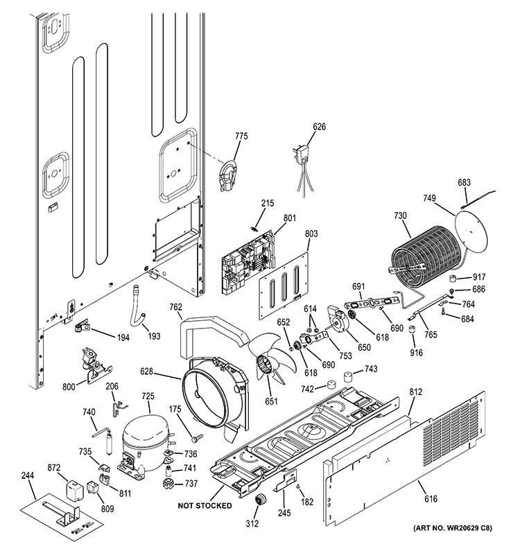 MACHINE COMPARTMENT Diagram and Parts List for CFCP1NIZESS  General Electric Refrigerator