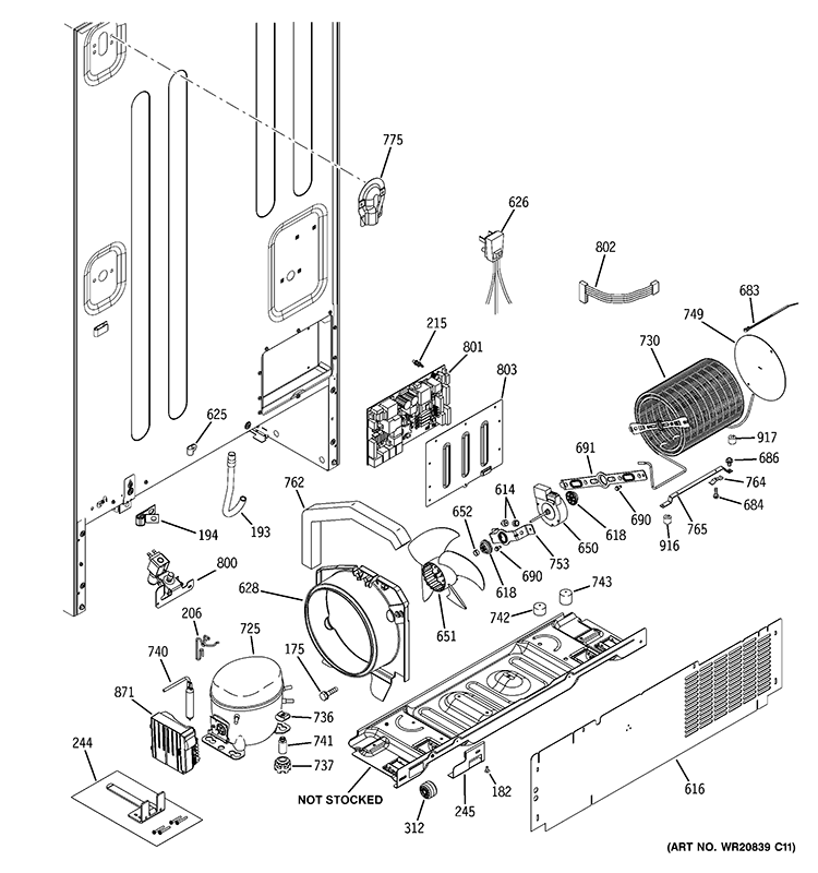 MACHINE COMPARTMENT Diagram and Parts List for CFCP1RKBDSS  General Electric Refrigerator