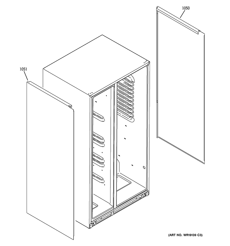 CLAD COMPONENTS Diagram and Parts List for CSHS6UGZESS  General Electric Refrigerator
