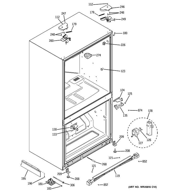 CASE PARTS Diagram and Parts List for PFCS1NFCASS  General Electric Refrigerator