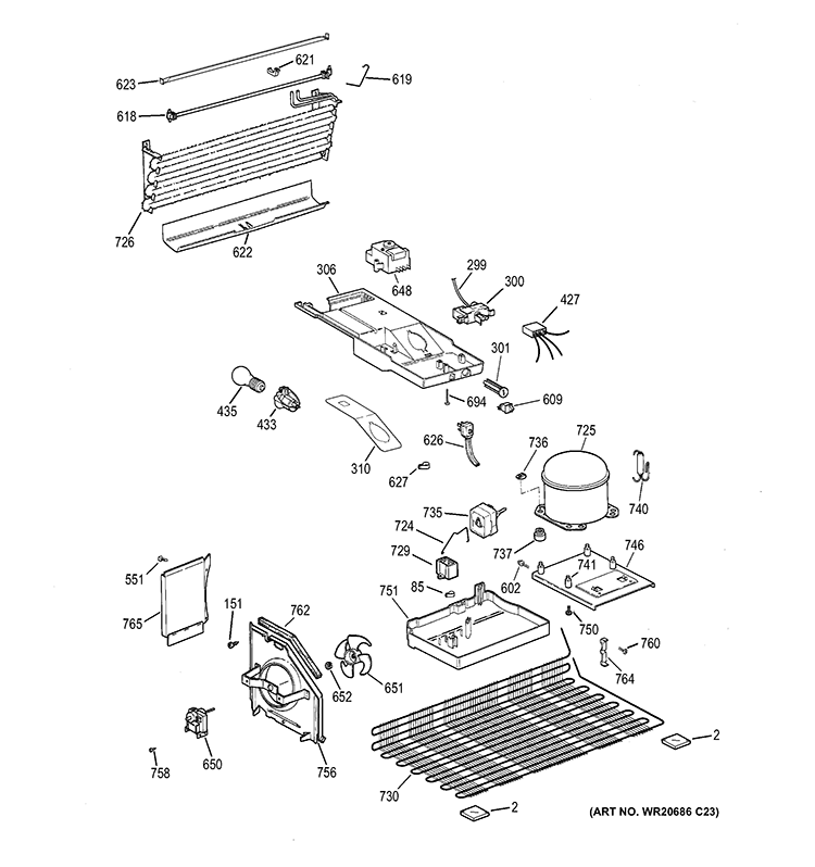 UNIT PARTS Diagram and Parts List for A3316ABSJRBB  General Electric Refrigerator
