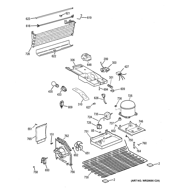 UNIT PARTS Diagram and Parts List for GTS18ABDJRWW  General Electric Refrigerator
