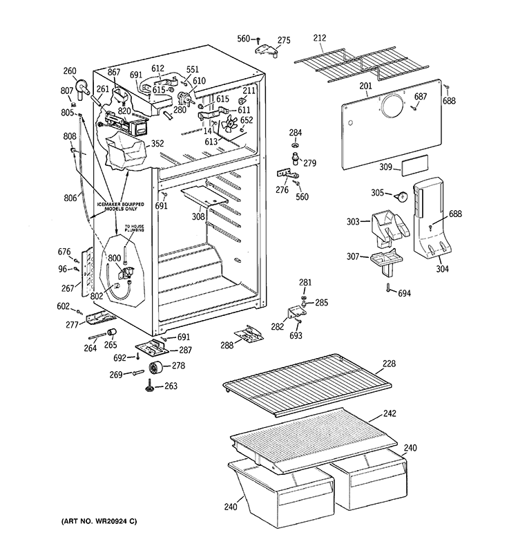 CABINET Diagram and Parts List for GTS18CCDJLBB  General Electric Refrigerator