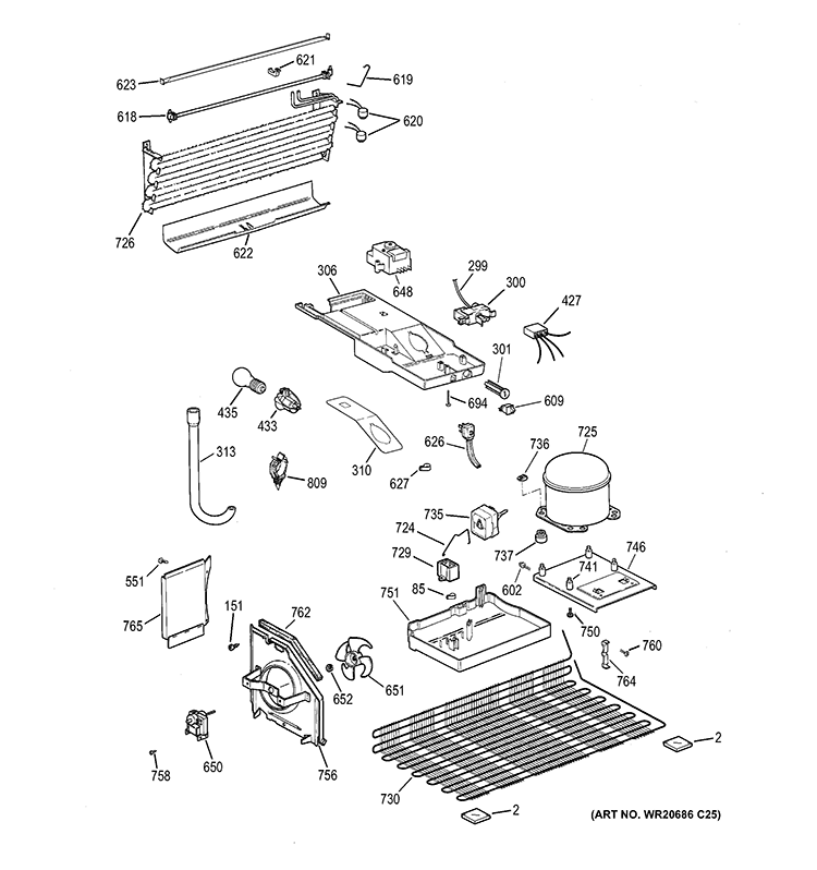 UNIT PARTS Diagram and Parts List for GTS18CCDJLBB  General Electric Refrigerator