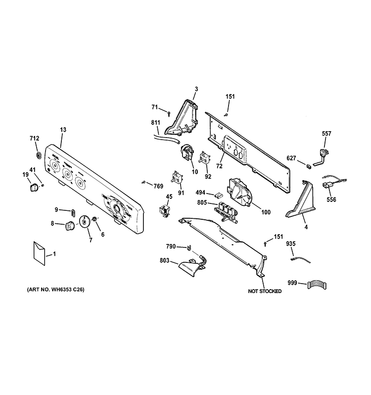 CONTROLS & BACKSPLASH Diagram and Parts List for GTWN5950D0WW  General Electric Washer
