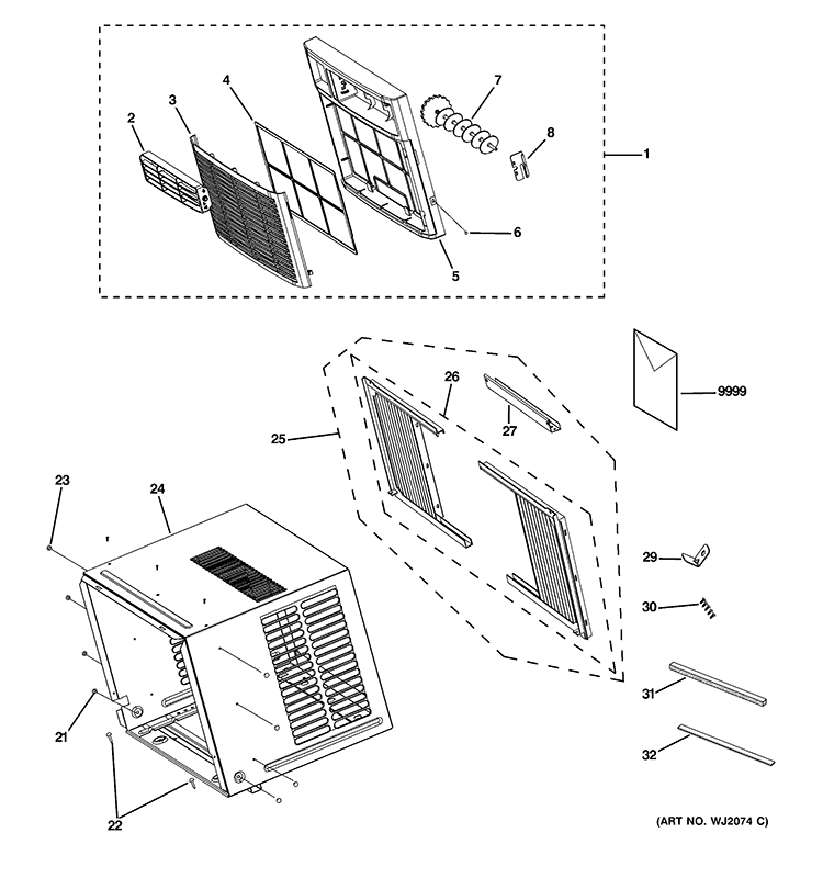 GRILLE & CHASSIS PARTS Diagram and Parts List for AEN08LQQ1  General Electric Air Conditioner