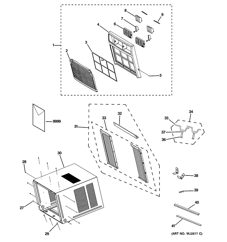 GRILLE & CHASSIS PARTS Diagram and Parts List for AEN12AQL1  General Electric Air Conditioner