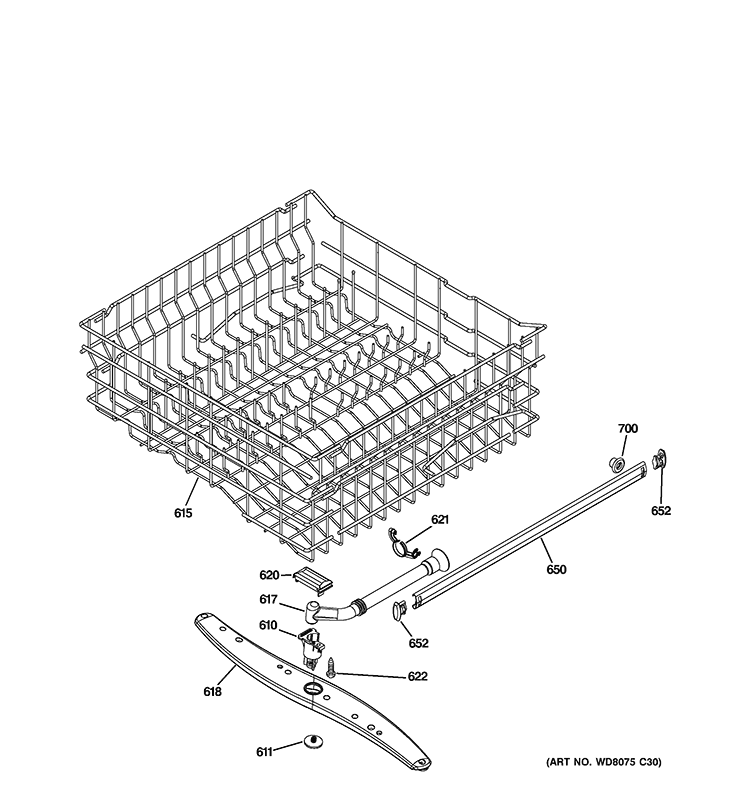 UPPER RACK ASSEMBLY Diagram and Parts List for GLD2800V00WW  General Electric Dishwasher