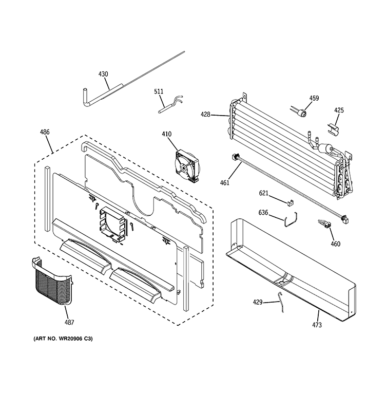 FREEZER SECTION Diagram and Parts List for GFE29HGDABB  General Electric Refrigerator